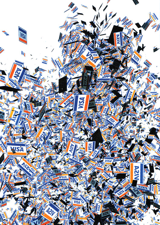 een zwerm visa-kaarten