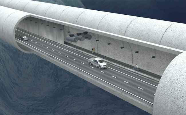 The Norwegian Public Roads Administration proposed an underwater tunnel hanging from floating pontoons from the southern city of Kristiansand to Trondheim in the north.