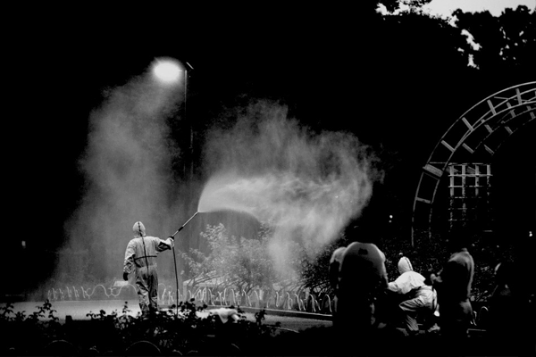 Spraying pesticide during a dengue fever outbreak