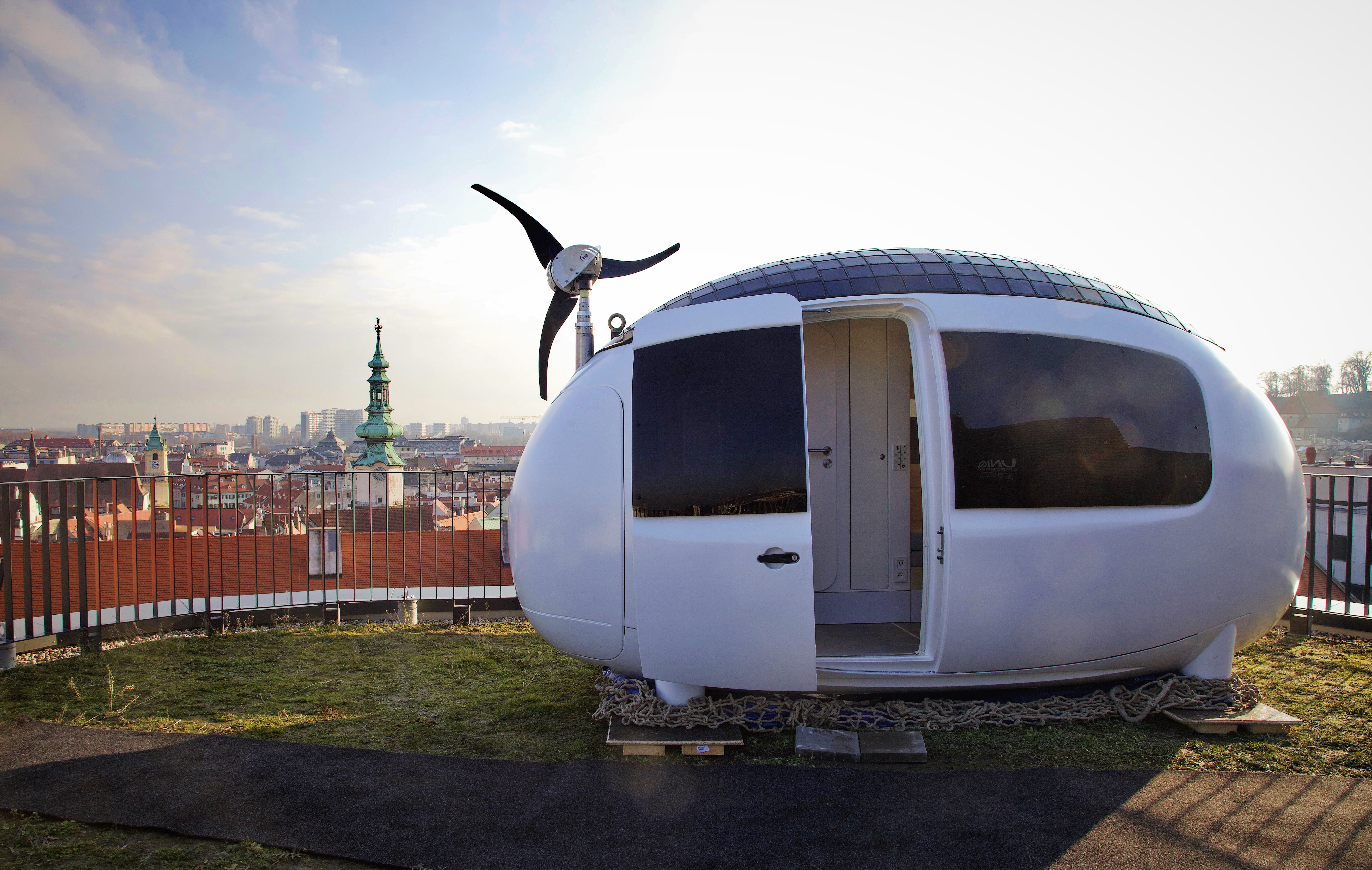 Ecocapsule on the roof of UNIQ building in Bratislava.