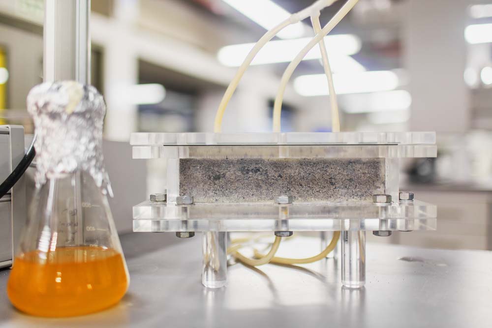 This bio-brick is made out of urine mixed with sand and bacteria